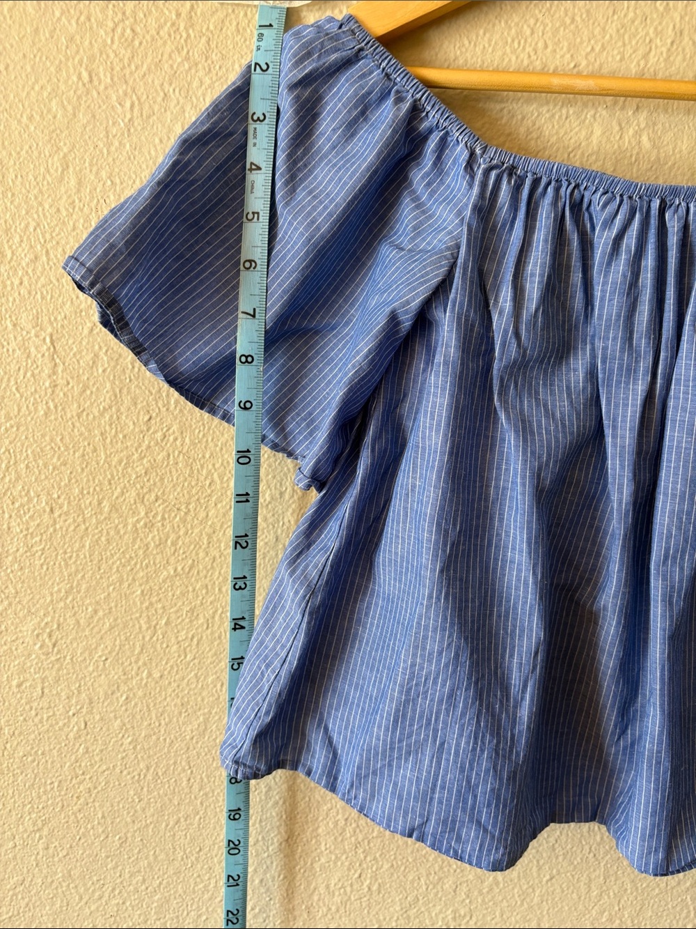 Express Off Shoulder Top Blue Stripe Crop Blouse Womens Small Summer - Picture 6 of 10